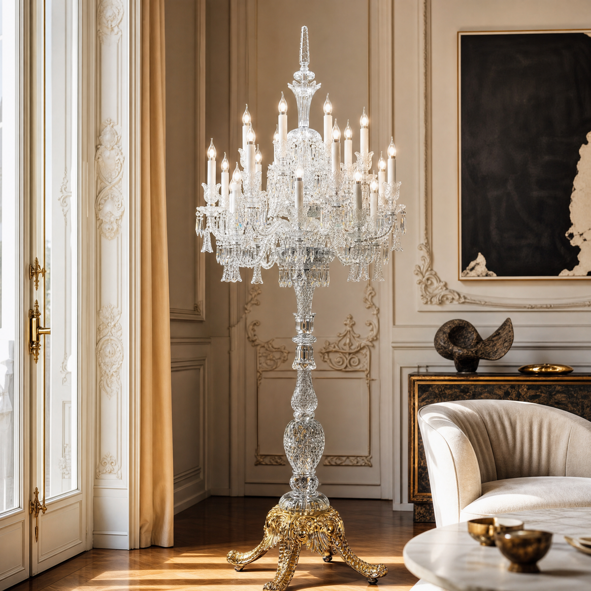 24-Light Candle Crystal Tripod Floor Lamp