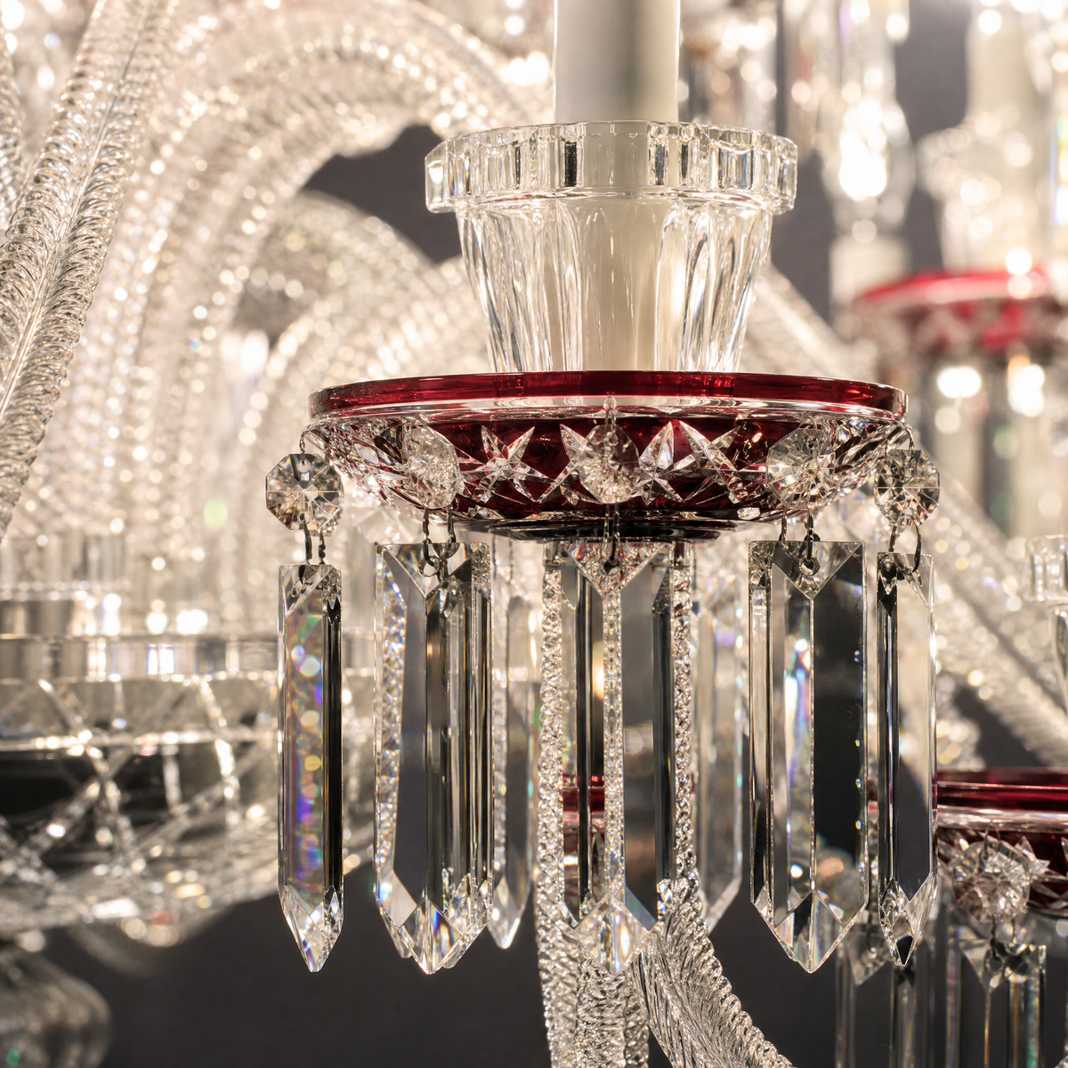 24-Light Red Accent Tiered Candle Crystal Chandelier
