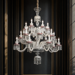 24-Light Red Accent Tiered Candle Crystal Chandelier