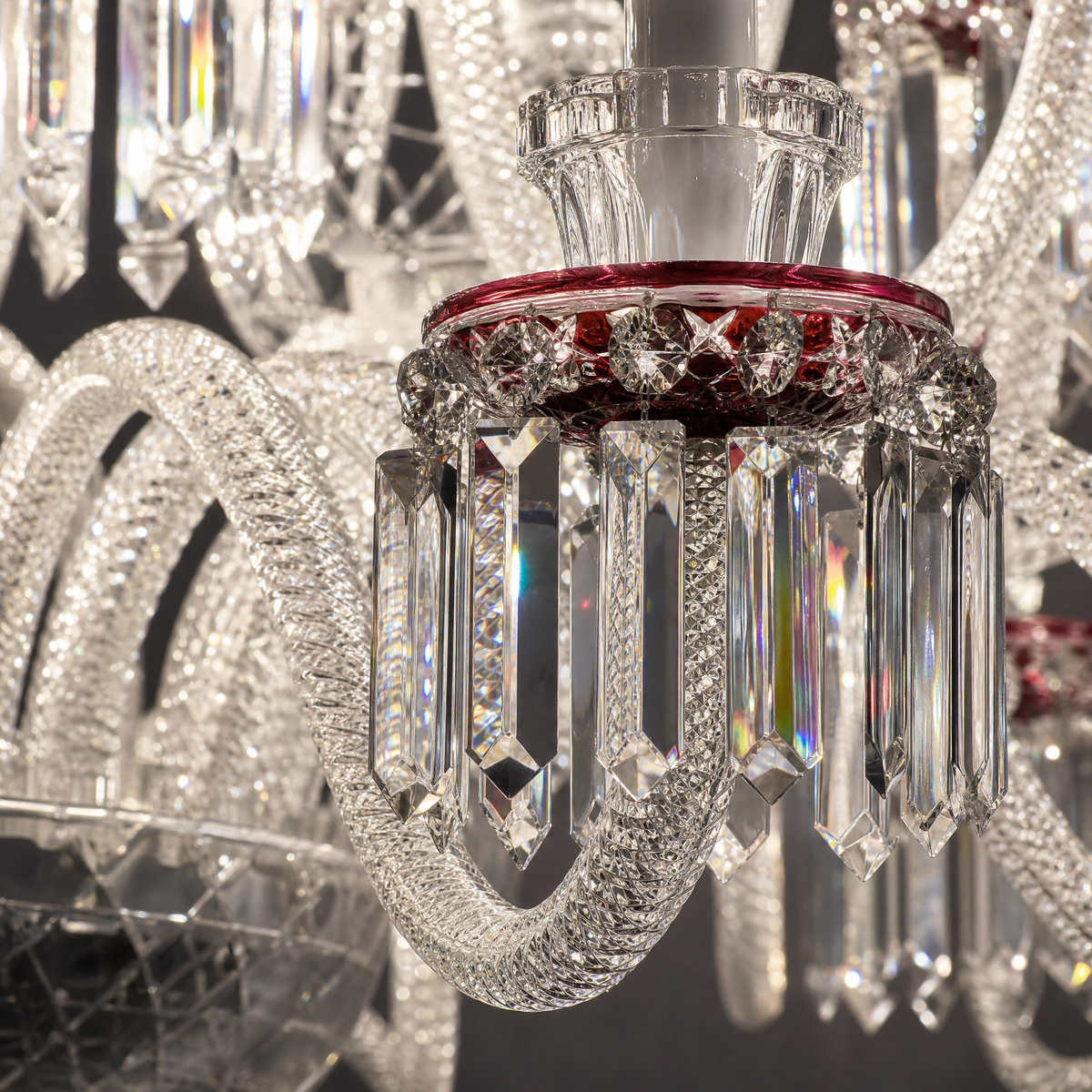 24-Light Red Accent Tiered Candle Crystal Chandelier