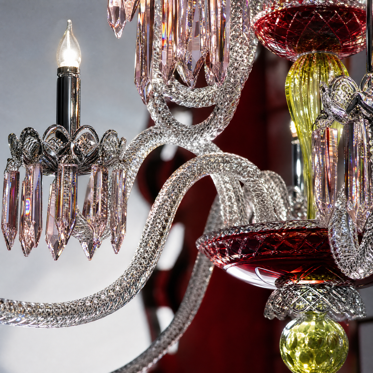 24-Light Tiered Colorful Art Glass Candle Chandelier