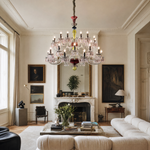 24-Light Tiered Colorful Art Glass Candle Chandelier