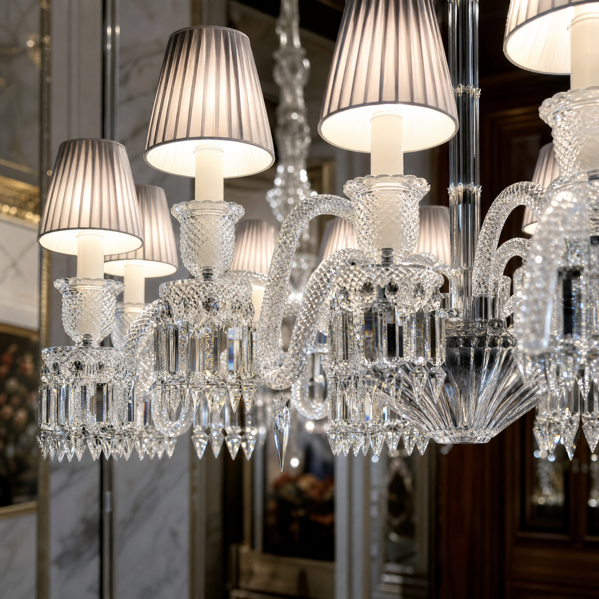 24-Light Two-Tier Pleated Shade Crystal Chandelier
