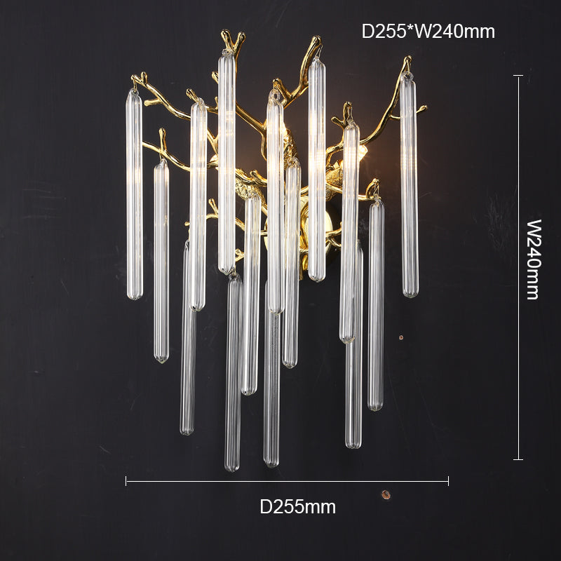 Fleur Modern Round Gold Clear Crystal Tube Wall Sconce  For Bedroom