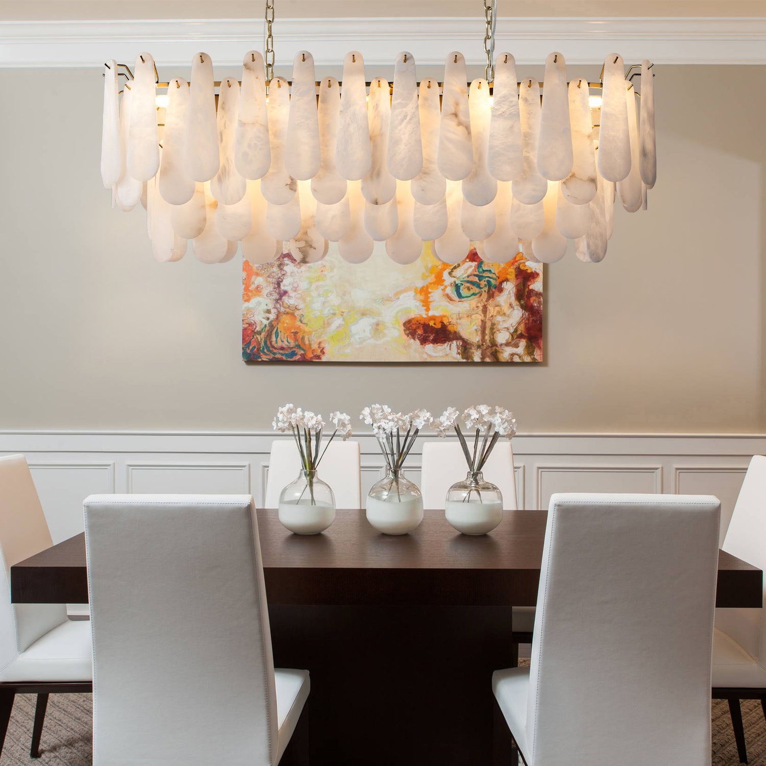 Marble Feather Linear Dining Pendant 1200 - Copper