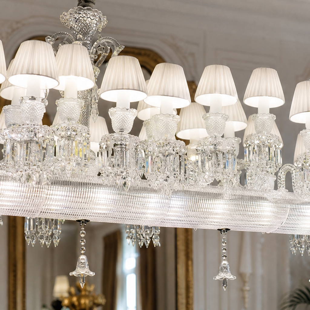 26-Light Fabric Shade Ribbed Crystal Linear Chandelier