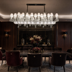 26-Light Fabric Shade Ribbed Crystal Linear Chandelier