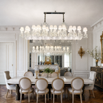 26-Light Fabric Shade Ribbed Crystal Linear Chandelier