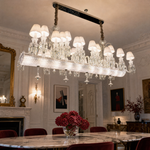 26-Light Fabric Shade Ribbed Crystal Linear Chandelier