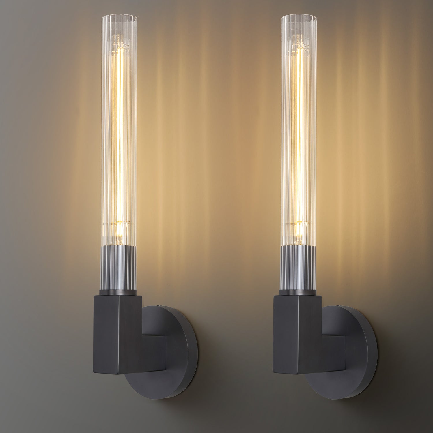 Right Angle Glass Tube Wall Sconce Double - Black