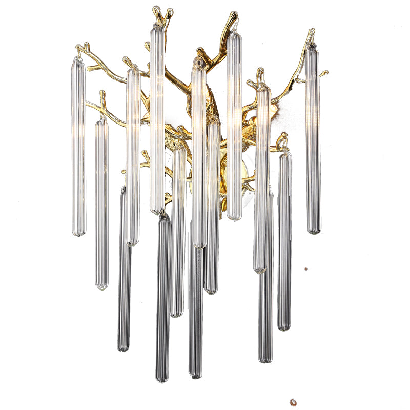 Fleur Modern Round Gold Clear Crystal Tube Wall Sconce  For Bedroom