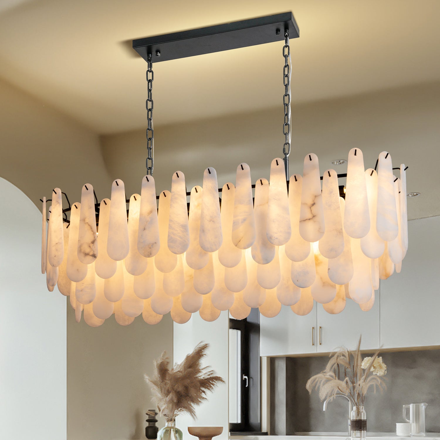 Marble Feather Linear Dining Pendant 1200 - Black