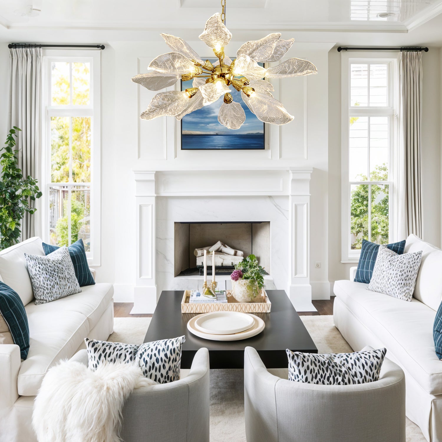 Platinum Leaf Chandelier D800 - Gold (New Color)