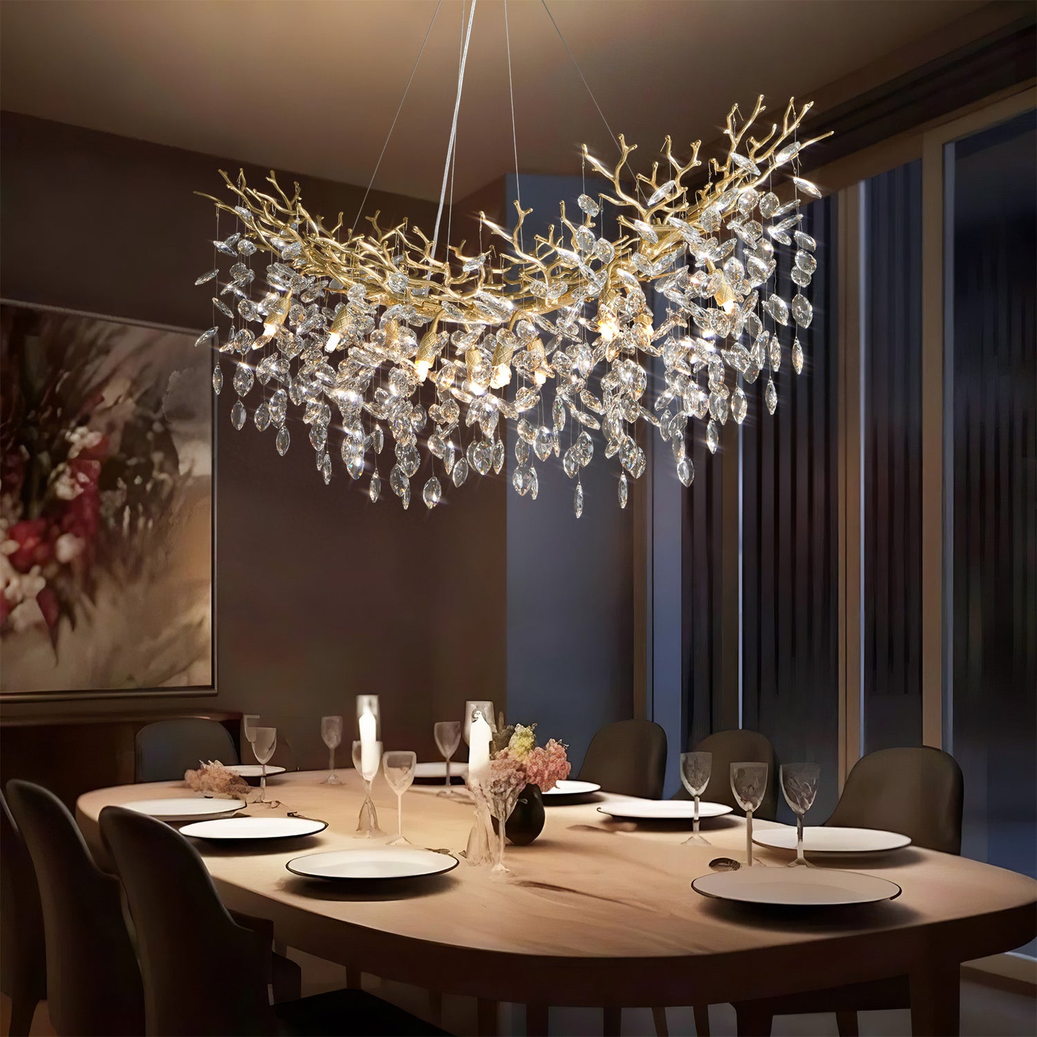 Marquise Curved Branch Linear Dining Pendant 1100 - Copper