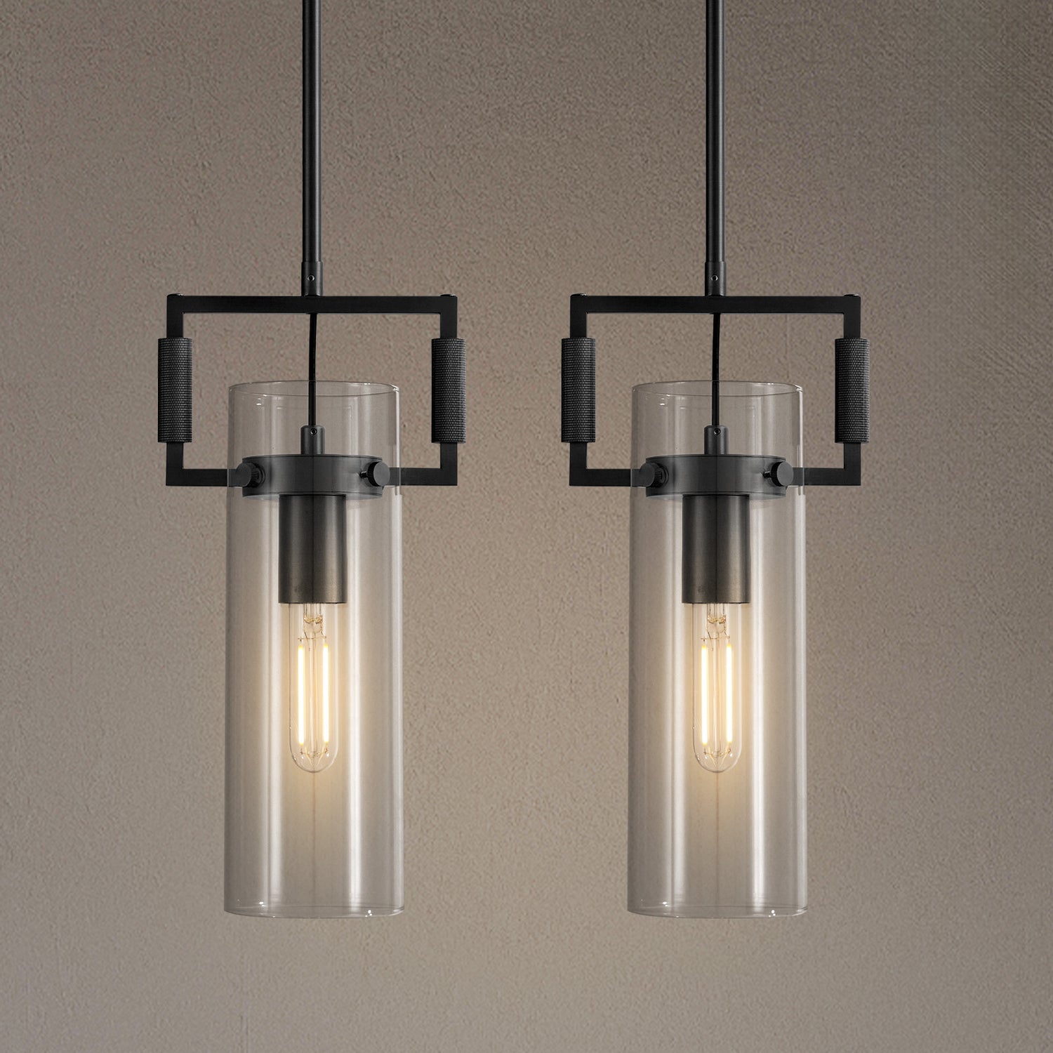 Ribbed Glass Pendant Short Double Pack - Matte Black