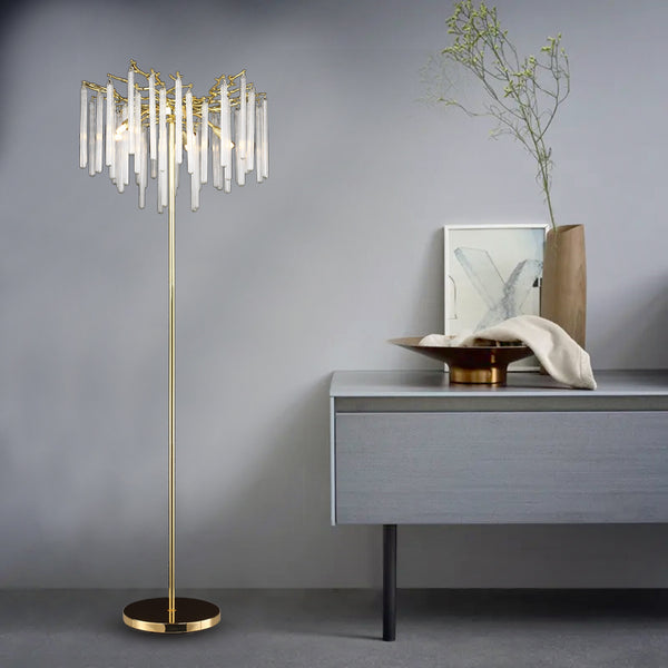 Fleur Modern Round Gold Clear Crystal Tube Floor Lamp For Living Room