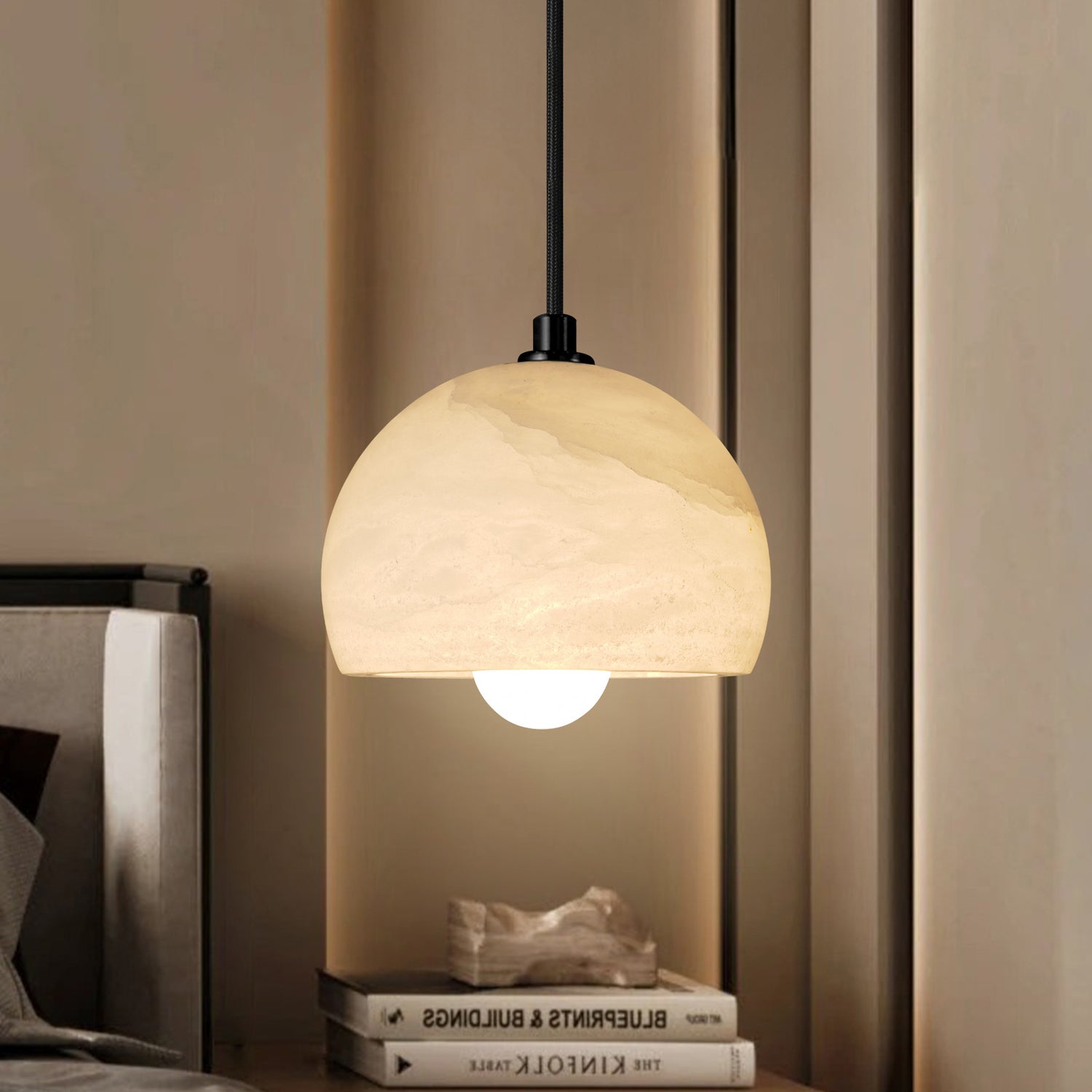 Marble Hemisphere Pendant - Black