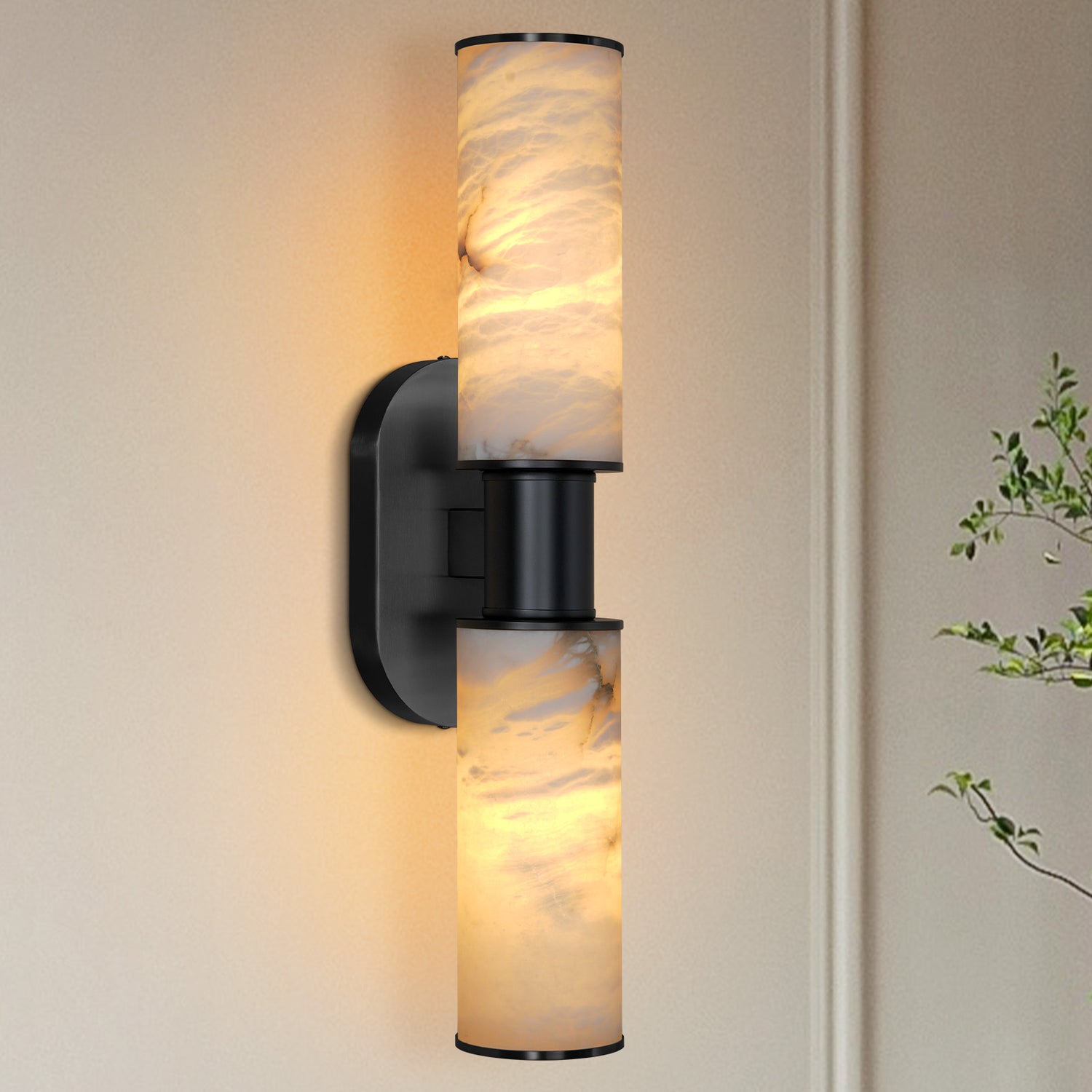 Double Head Marble Round Tube Wall Sconce Single - Black