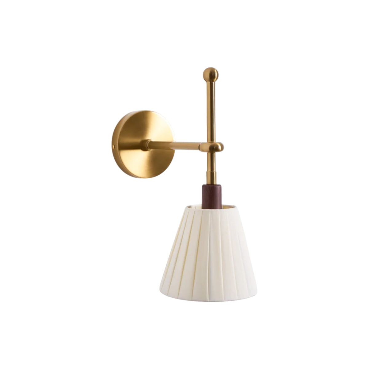 Pleated Fabric Wall Lamp with Brass Arm L 5.9″ x Depth 11.0″ x H 13.8″ / Brass & Beige