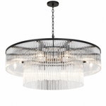 D800 Double-Layer Striped Column Round Pendant - Black
