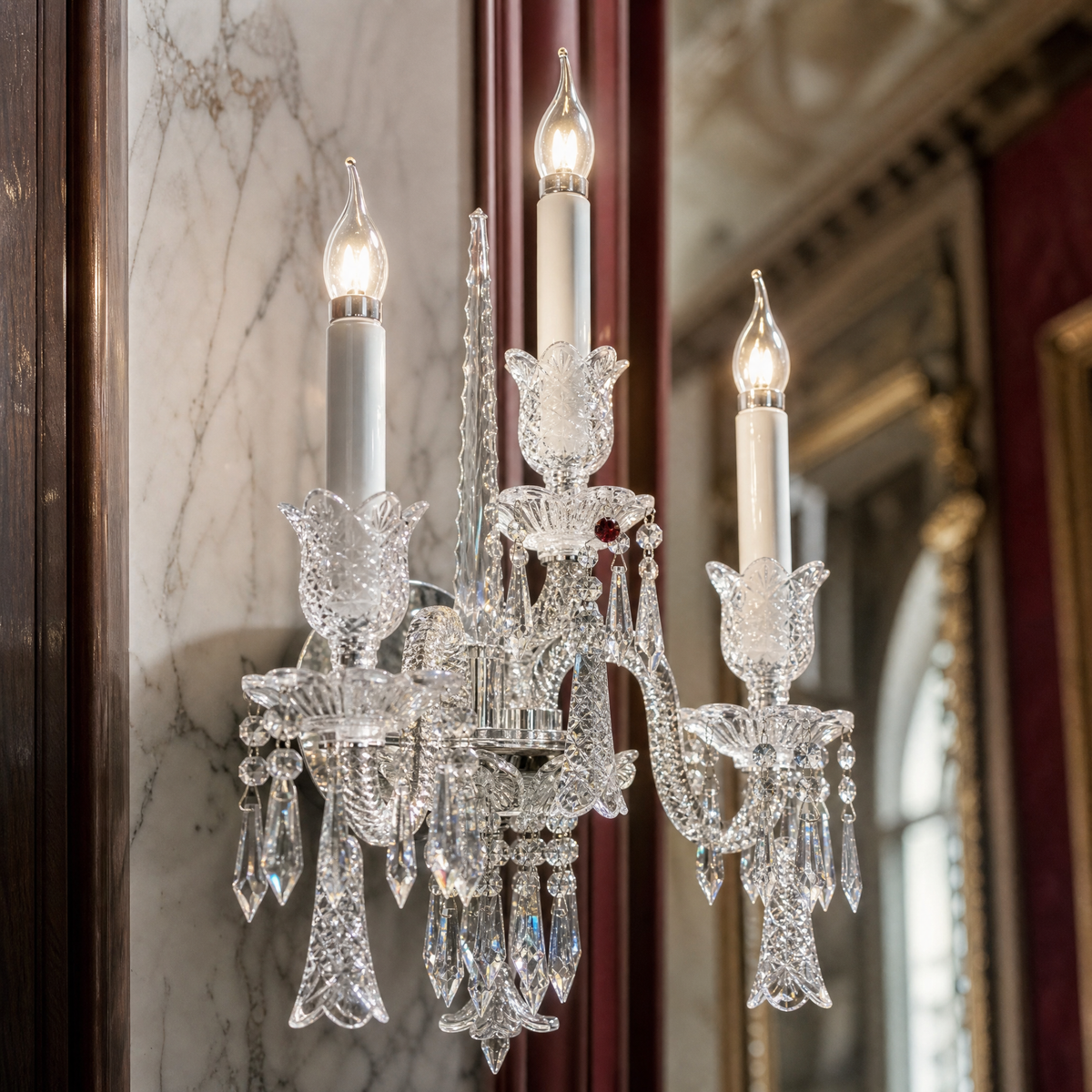 3-Light Candle Style Crystal Wall Sconce