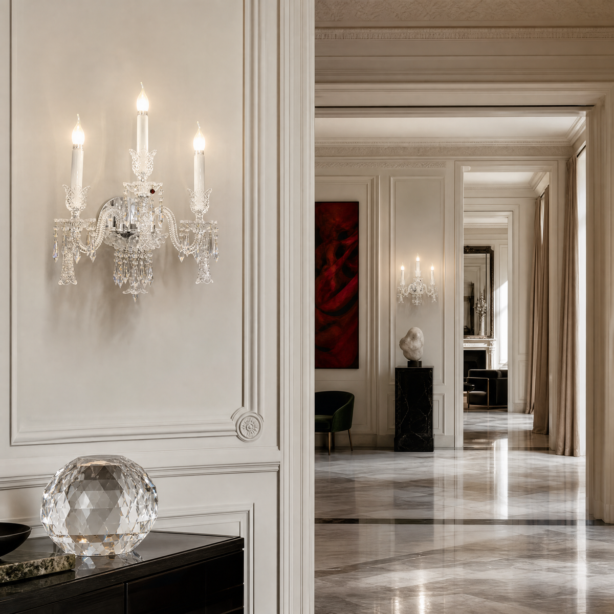 3-Light Candle Style Crystal Wall Sconce