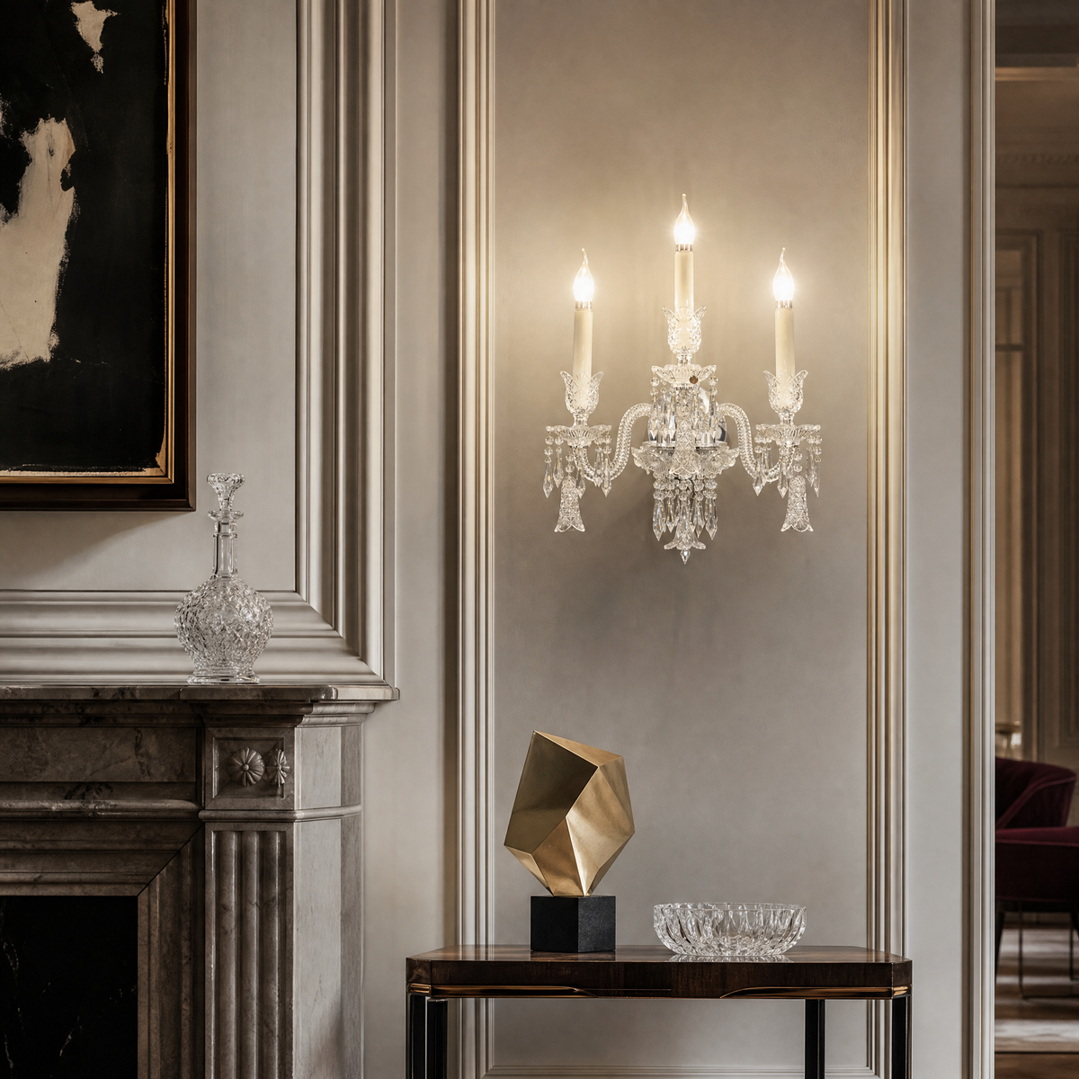 3-Light Candle Style Crystal Wall Sconce