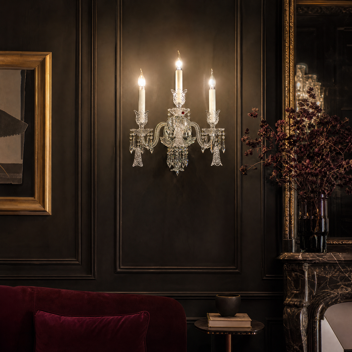 3-Light Candle Style Crystal Wall Sconce
