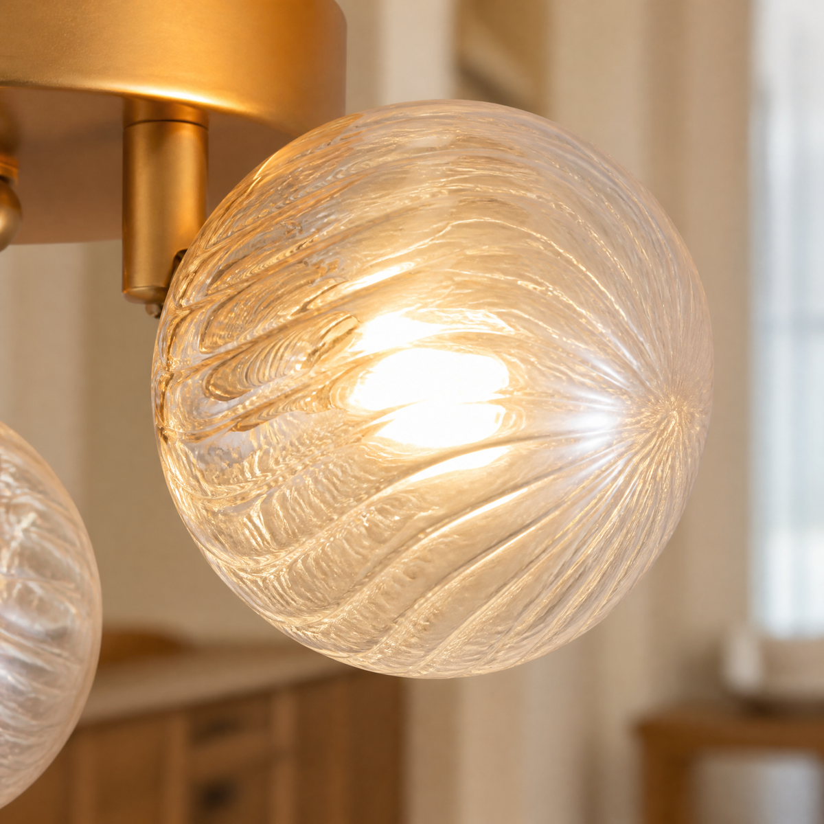 3-Light Glass Bubble Flush Mount Round Pendant - Copper