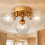 3-Light Glass Bubble Flush Mount Round Pendant - Copper