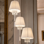 3-Light Pleated Fabric Crystal Tassel Pendant Light