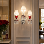 3-Light Pleated Shade Red Glass Crystal Wall Sconce