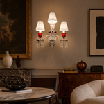 3-Light Pleated Shade Red Glass Crystal Wall Sconce