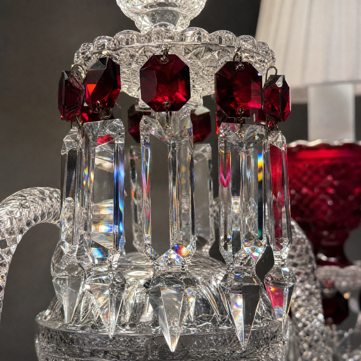 3-Light Pleated Shade Red Glass Crystal Wall Sconce