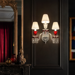 3-Light Pleated Shade Red Glass Crystal Wall Sconce