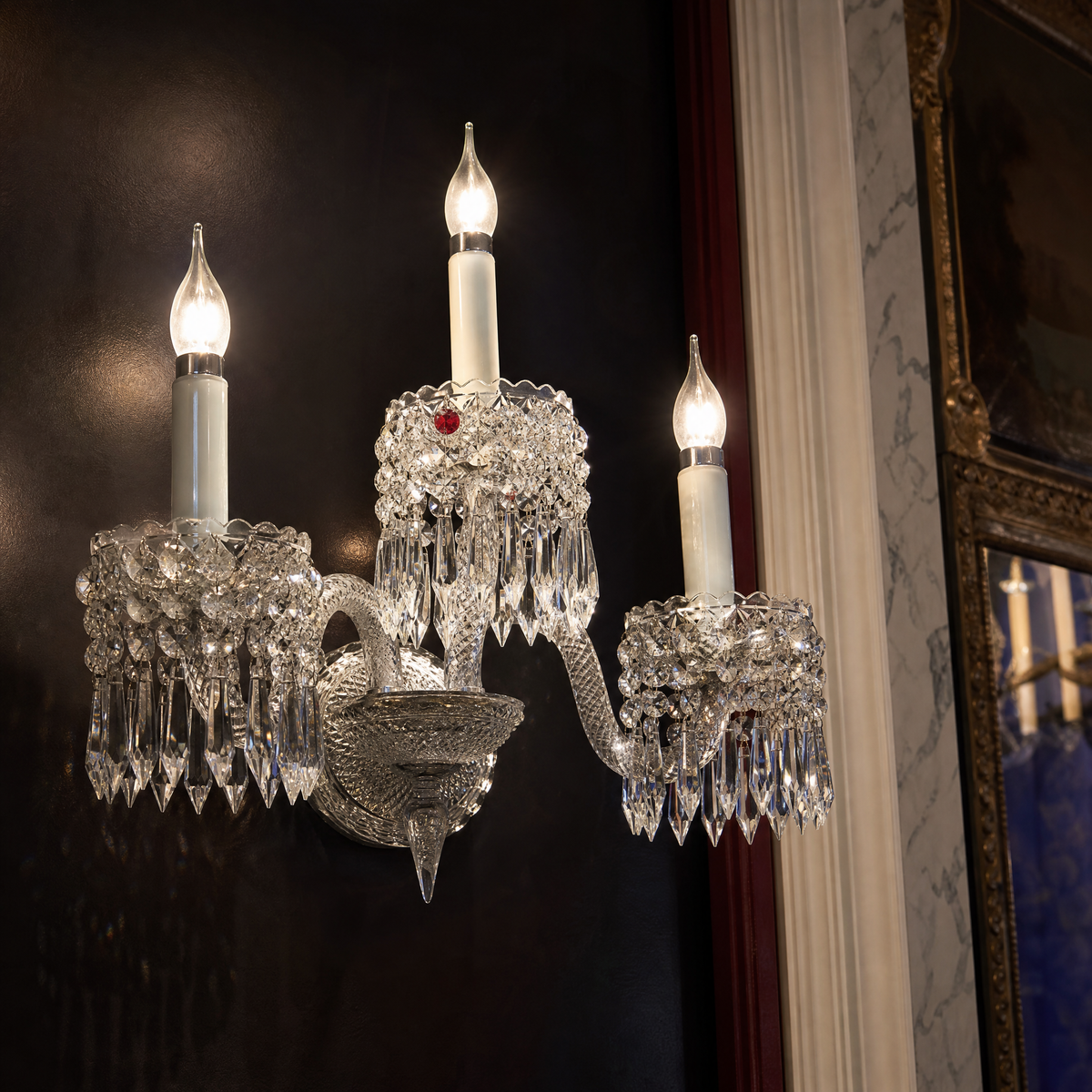 3-Light Tiered Candle Crystal Wall Sconce