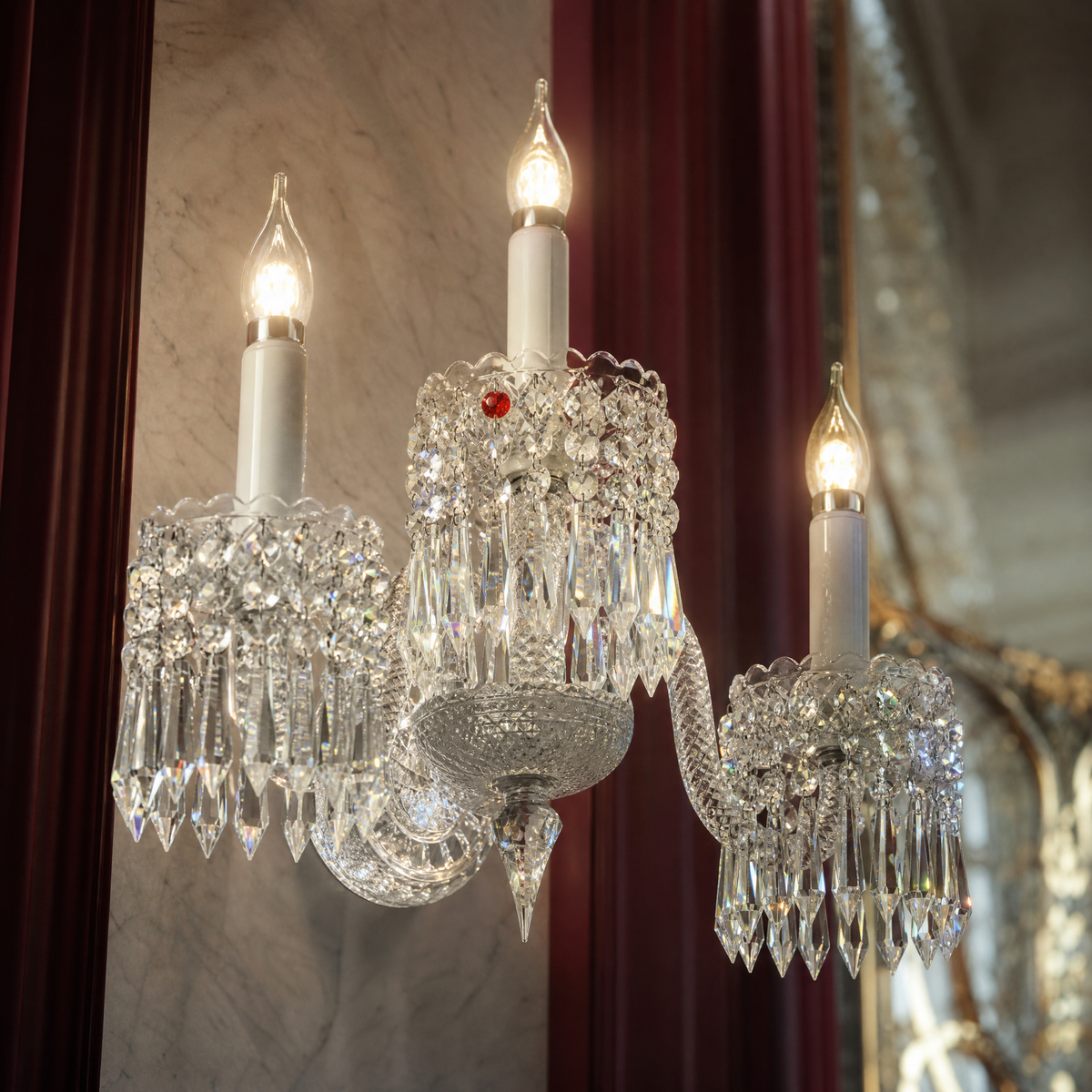 3-Light Tiered Candle Crystal Wall Sconce