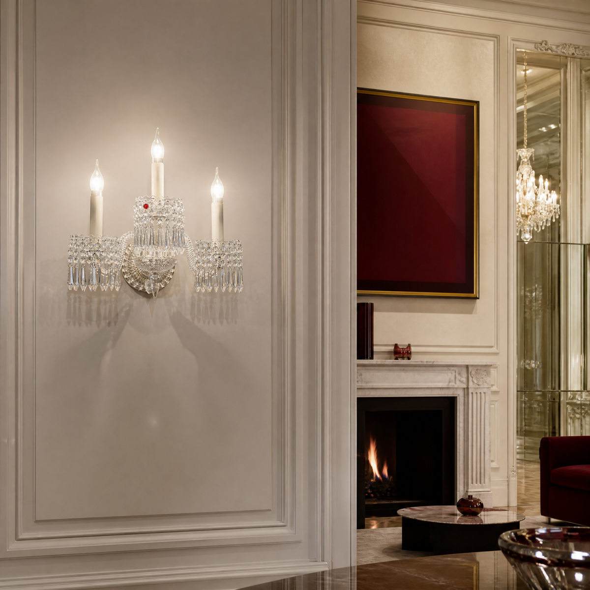 3-Light Tiered Candle Crystal Wall Sconce
