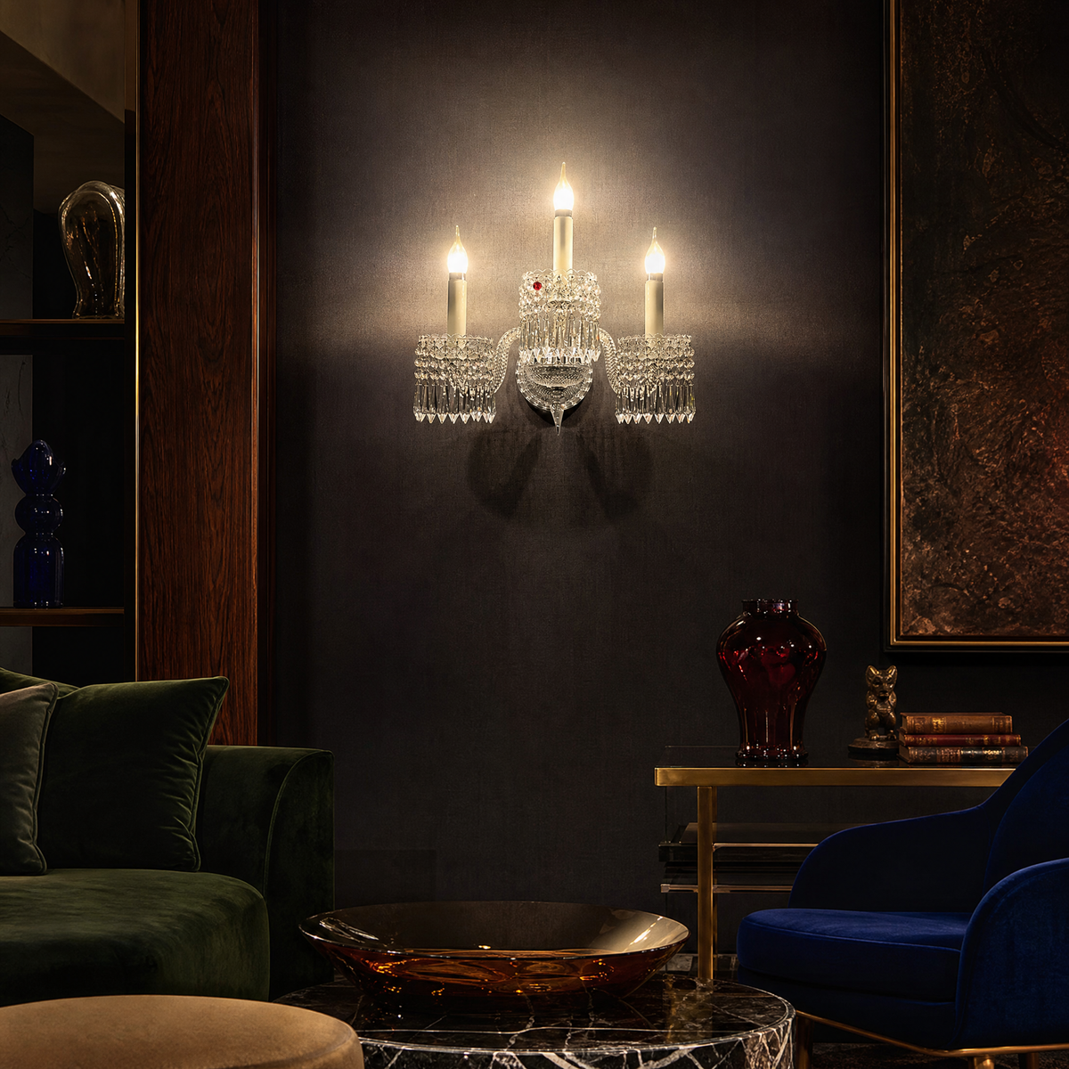 3-Light Tiered Candle Crystal Wall Sconce