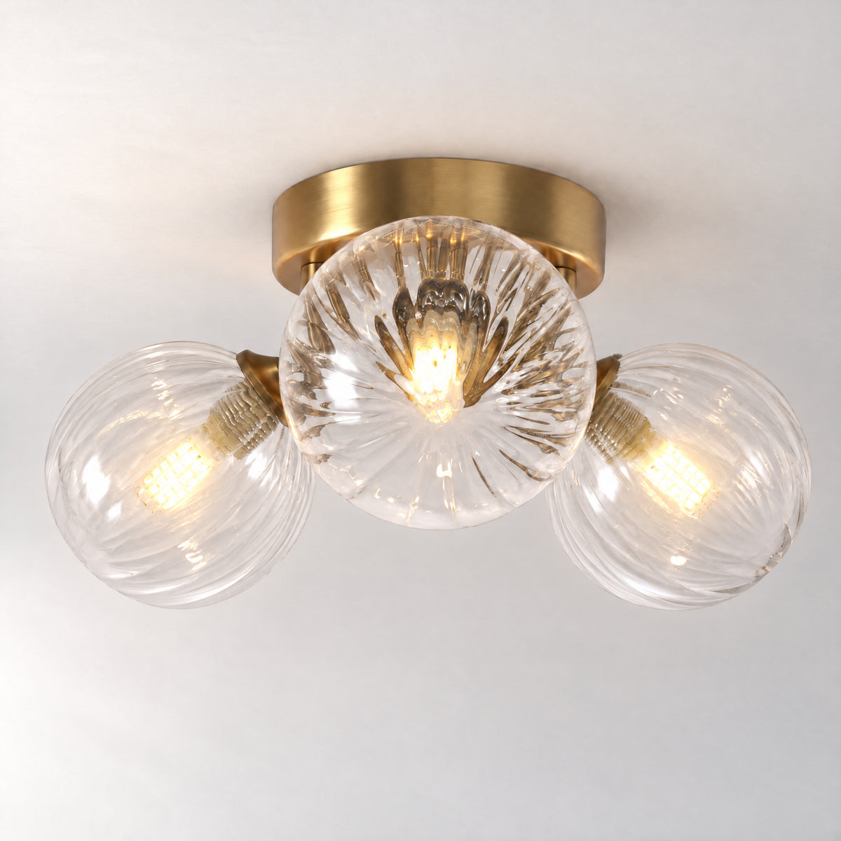 3-Light Glass Bubble Flush Mount Round Pendant - Copper