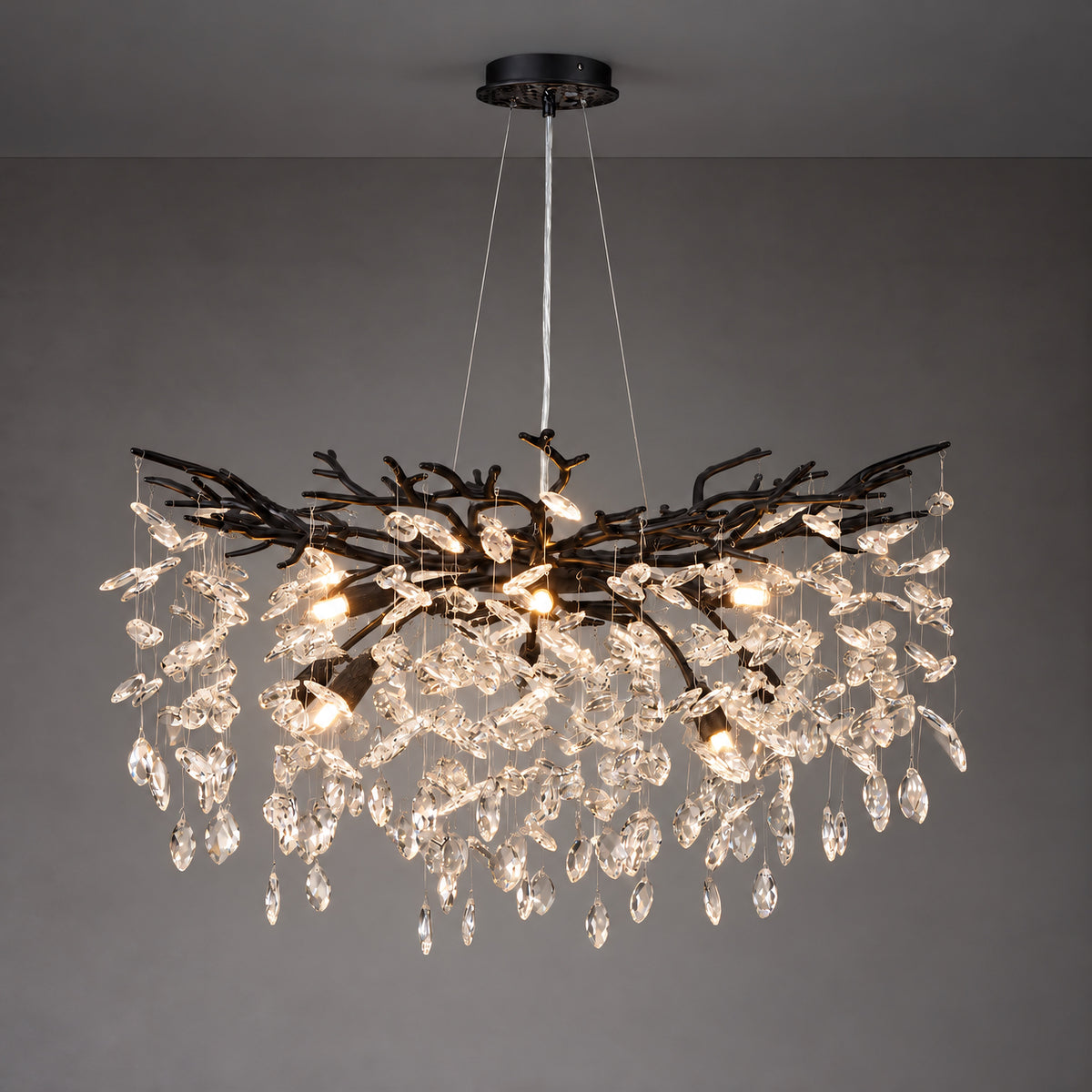 31.5" Black Tree Branch Crystal Chandelier