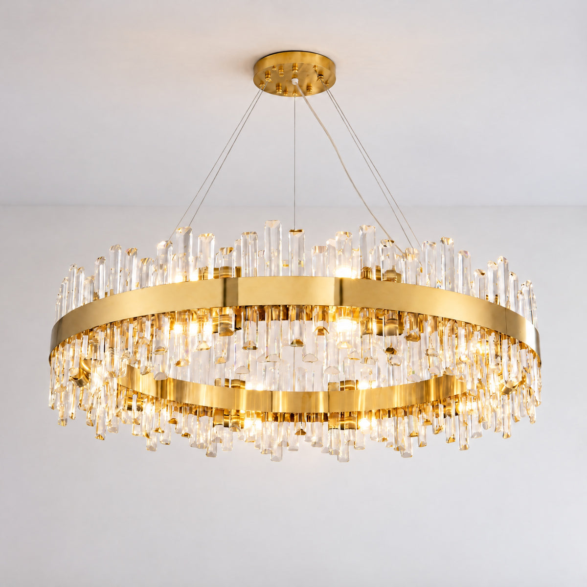 31.5'' Brass Gold 2-Tier Round K9 Crystal Chandelier