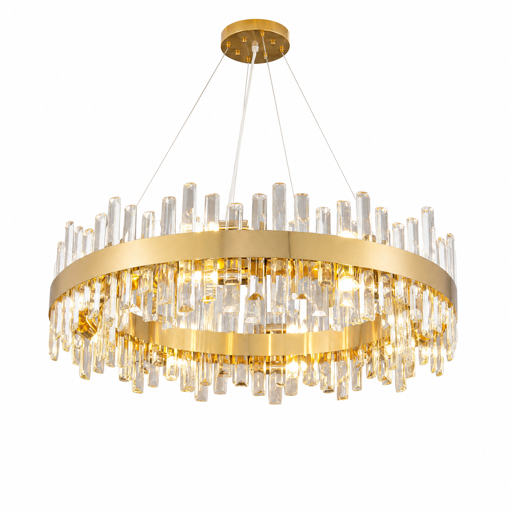 31.5'' Brass Gold 2-Tier Round K9 Crystal Chandelier