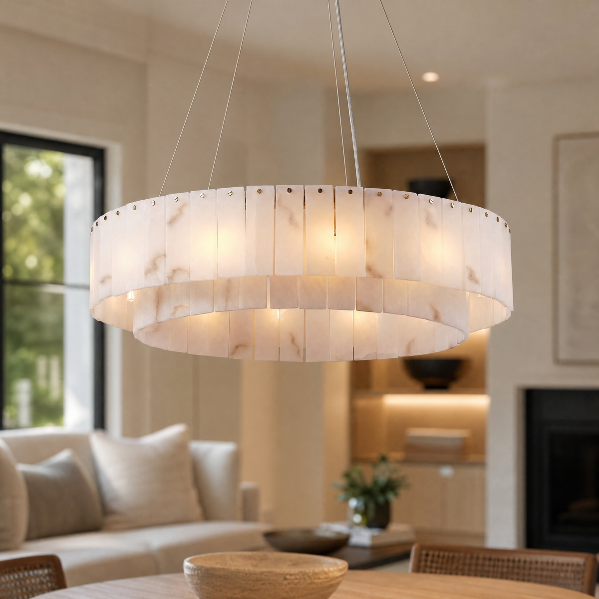 31'' Modern Alabaster 2-Tier Round Chandelier