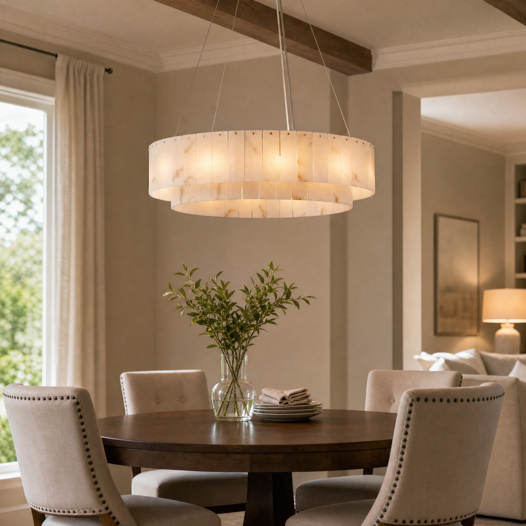 31'' Modern Spanish Alabaster 2-Tier Round Chandelier