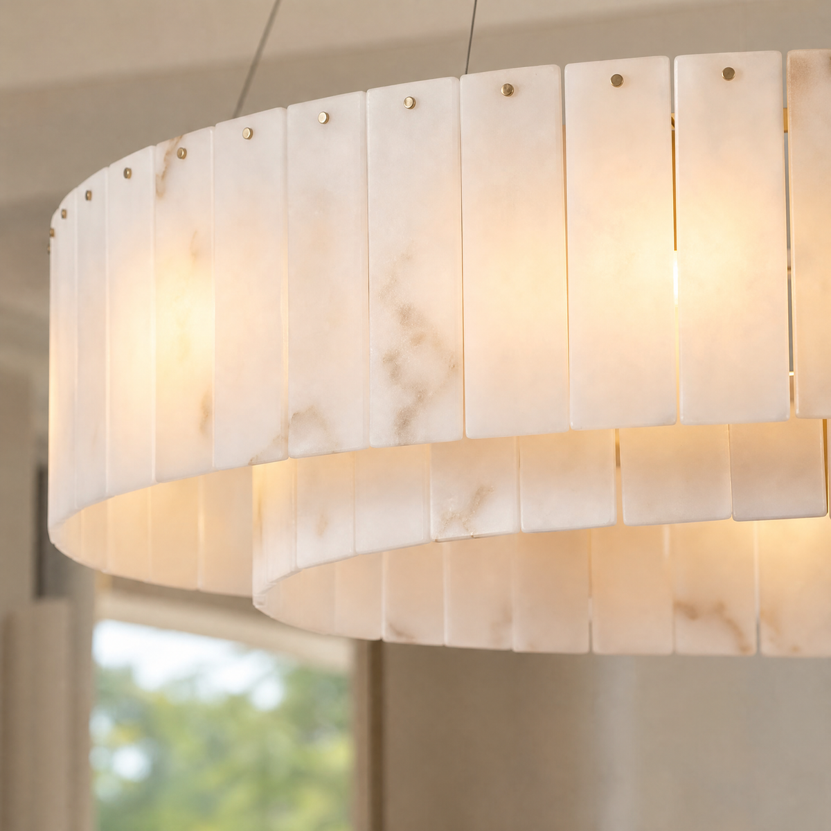 31'' Modern Spanish Alabaster 2-Tier Round Chandelier