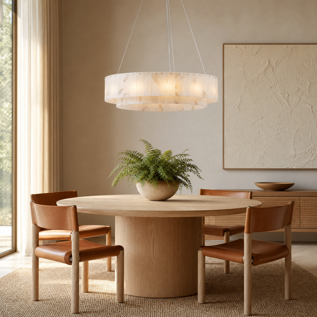 31'' Modern Spanish Alabaster 2-Tier Round Chandelier