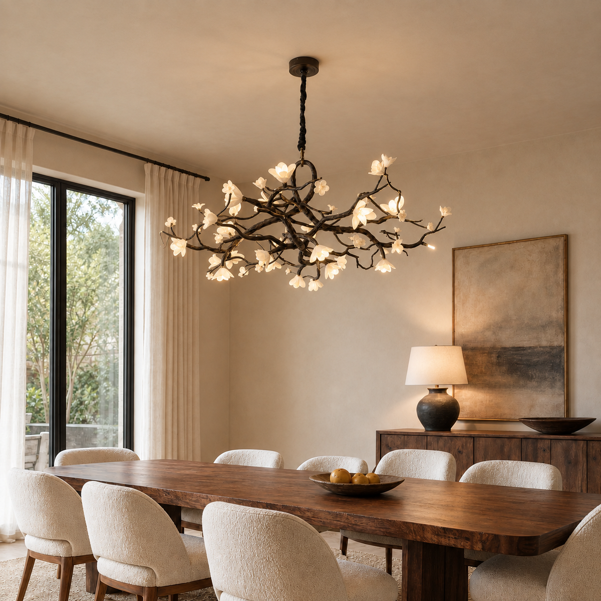 Modern Chandelier Organic Modern Textured Dark Bronze Ceramic Flower for Living Room