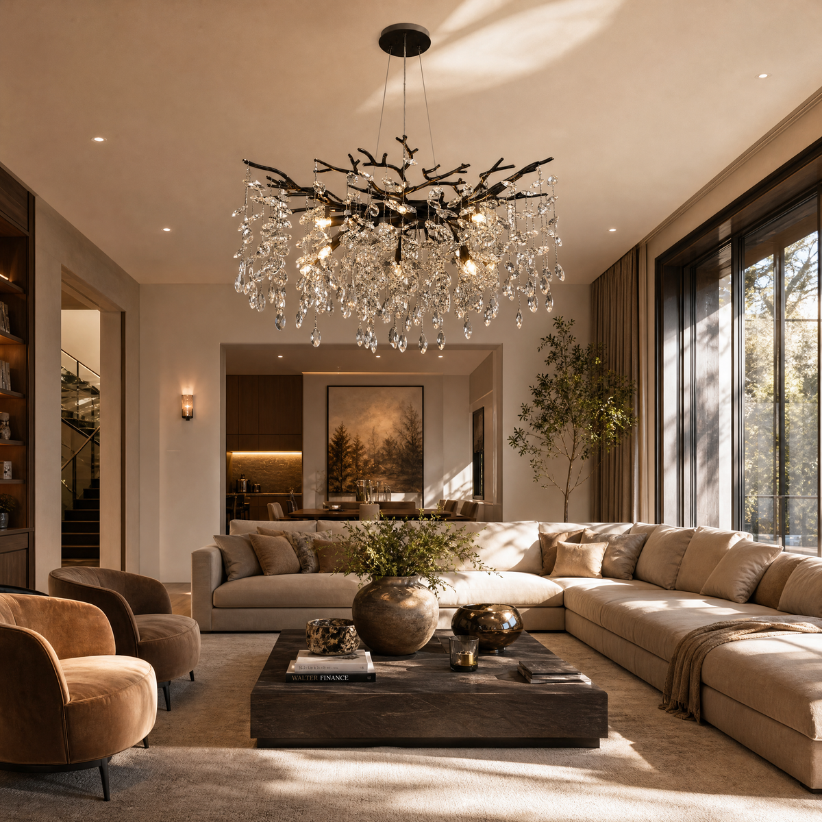 31.5" Black Tree Branch Crystal Chandelier