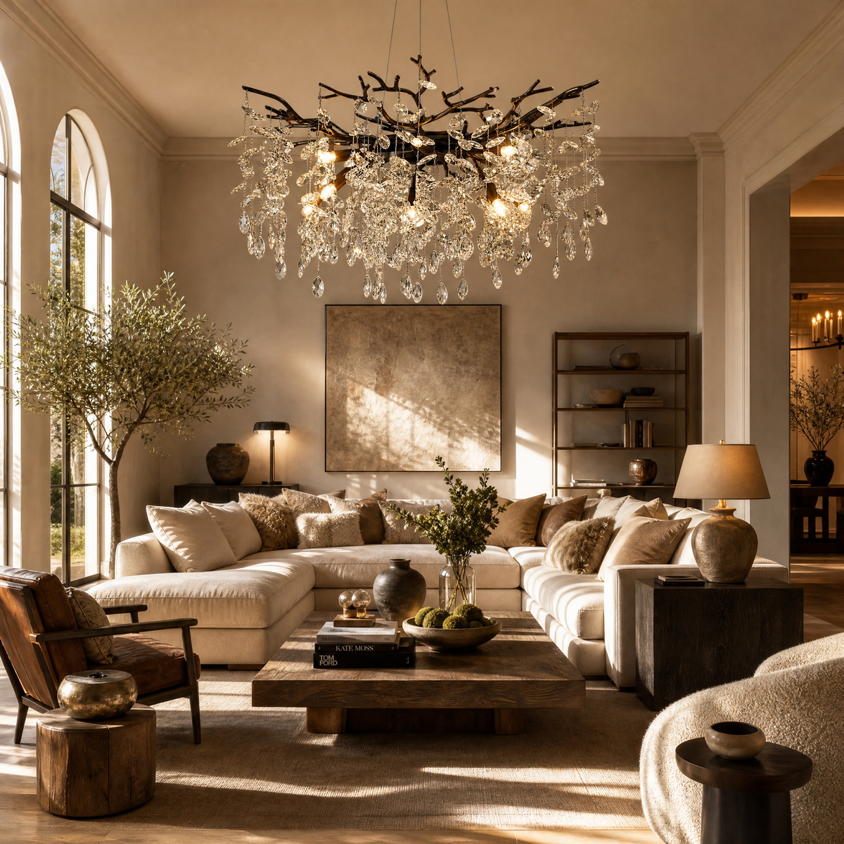 31.5" Black Tree Branch Crystal Chandelier